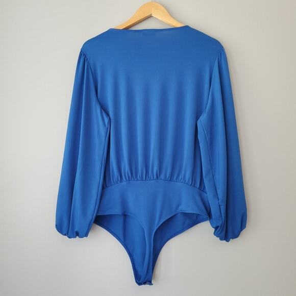 Venus Blue Deep V Neck Wrap 3/4 Sleeve One Piece Bodysuit Womens XL - Picture 5 of 6